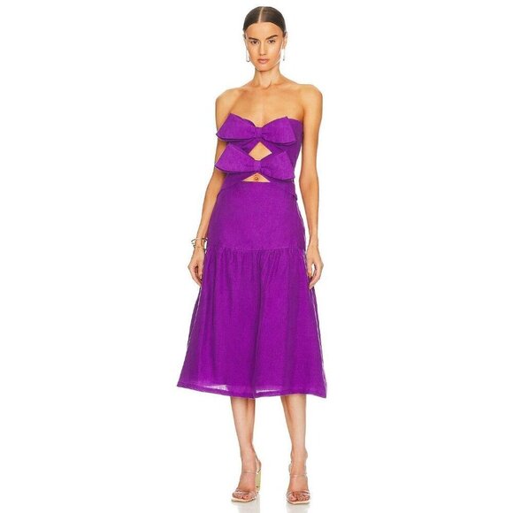 Adriana Degreas Fantasy Strapless Midi Dress in Fuchsia Large New Womens Linen - Picture 1 of 13